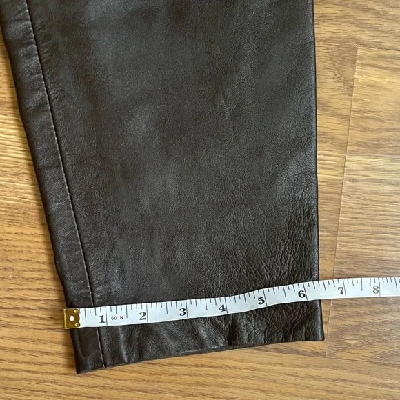 Melanzona High-Waisted Pleated Genuine Leather Trousers in Dark Brown Sz 4